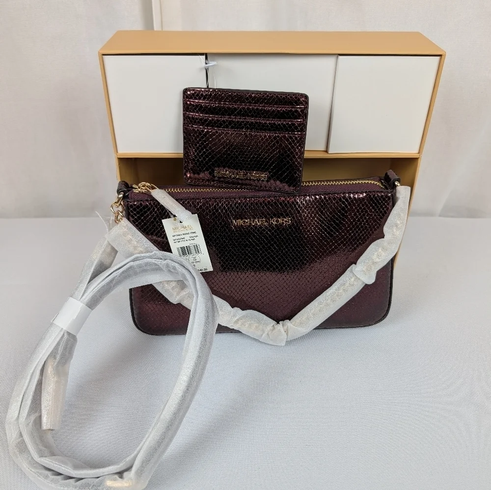 Michael Kors Oxblood Rouge Sombre Crossbody Tote and Wallet Box Set
